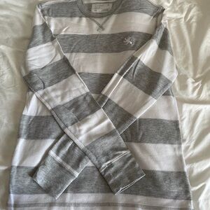 Express Gray and White Striped Long Sleeve Tee
